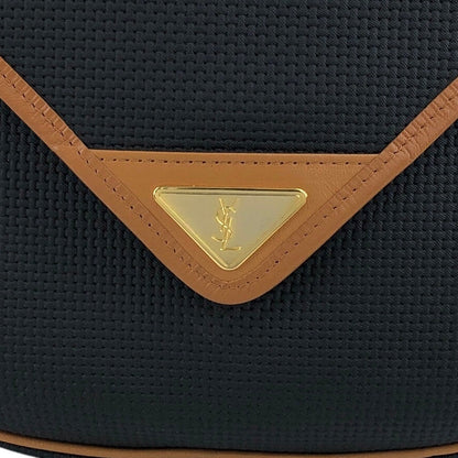 Yves Saint Laurent YSL Logo Shoulder bag Black×Camel Vintage vepfst