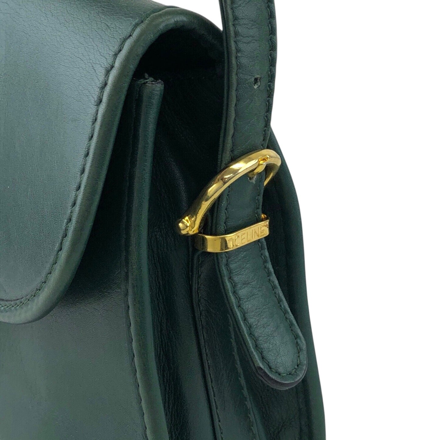 CELINE Gancini Shoulder bag Green Vintage jh6t3a