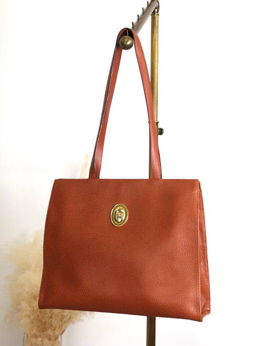 Christian Dior CD Logo Handbag Totebag Brown Vintage 3xpns8