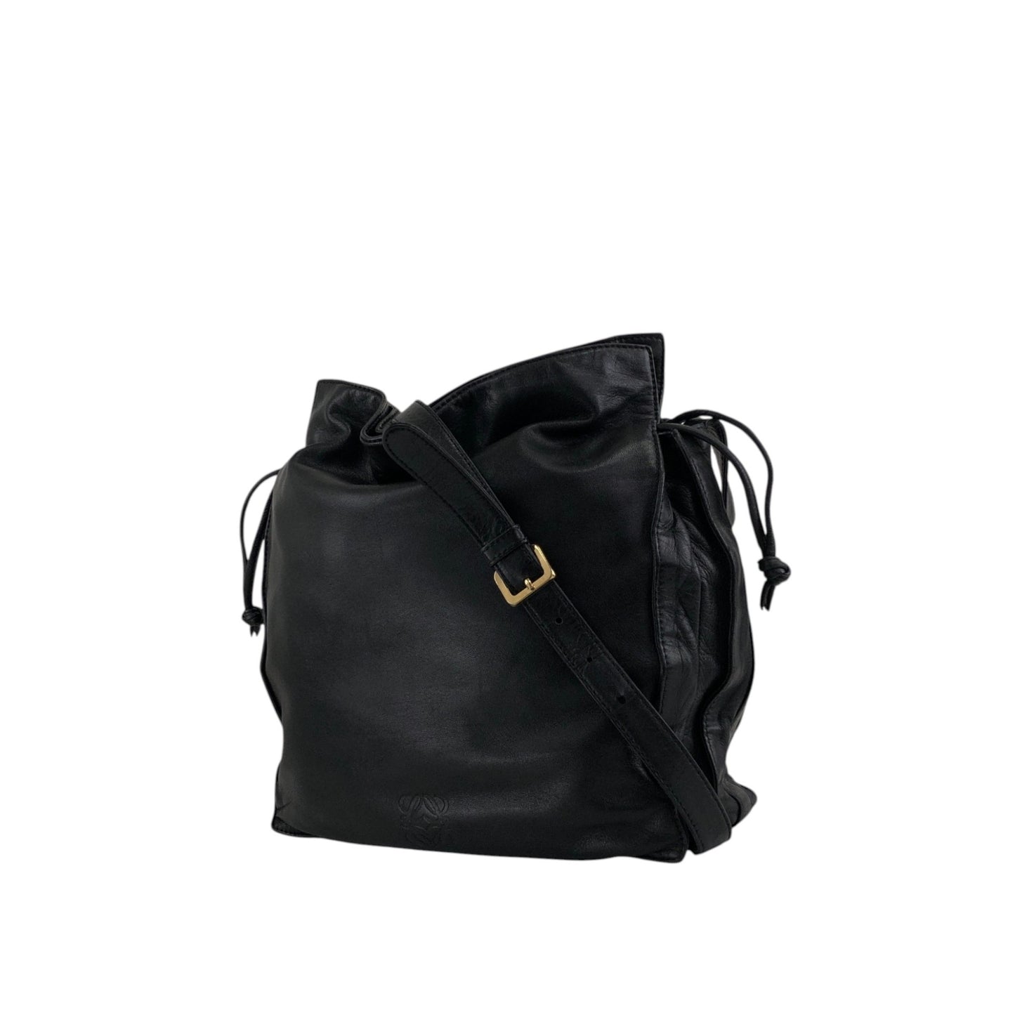 LOEWE Anagram Flamenco Drawstring Shoulder bag Black Vintage ak5uss
