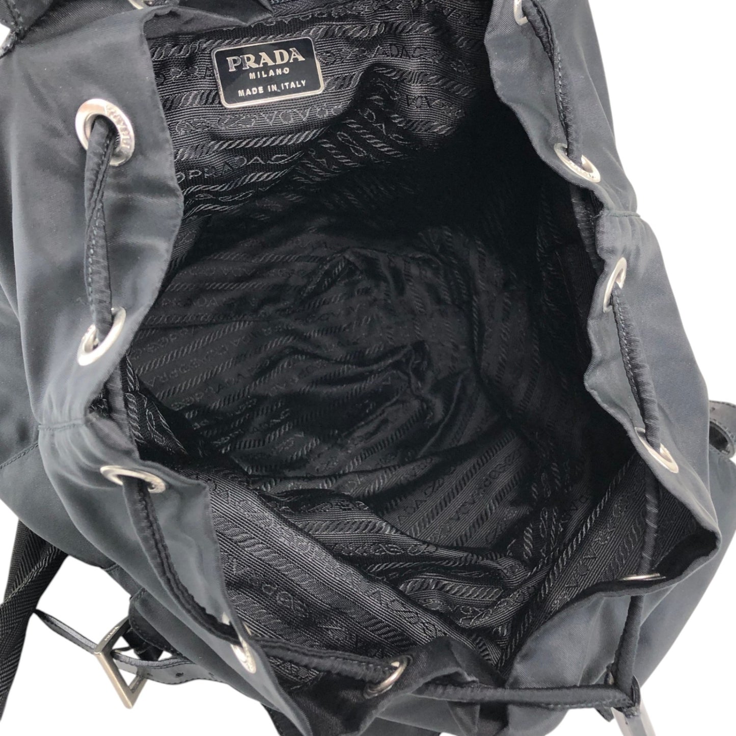 PRADA Tessuto Triangle Logo Front Buckle Double Pocket Backpack Black Vintage mkvbvj