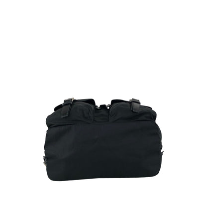 PRADA Tessuto Triangle Logo Double Pocket Backpack Black Vintage rr2dvd