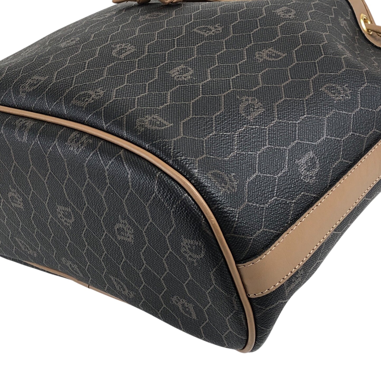 Christian Dior Honeycomb Pattern Drawstring Shoulder bag Black×Beige Vintage bgh644