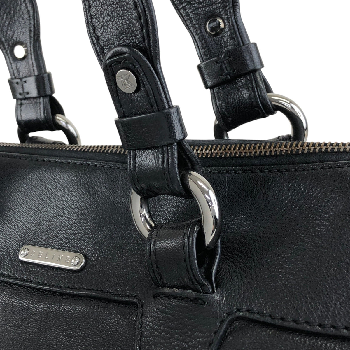 CELINE Triomphe Two-way Handbag  Shoulder bag Black Vintage 4xt5x6