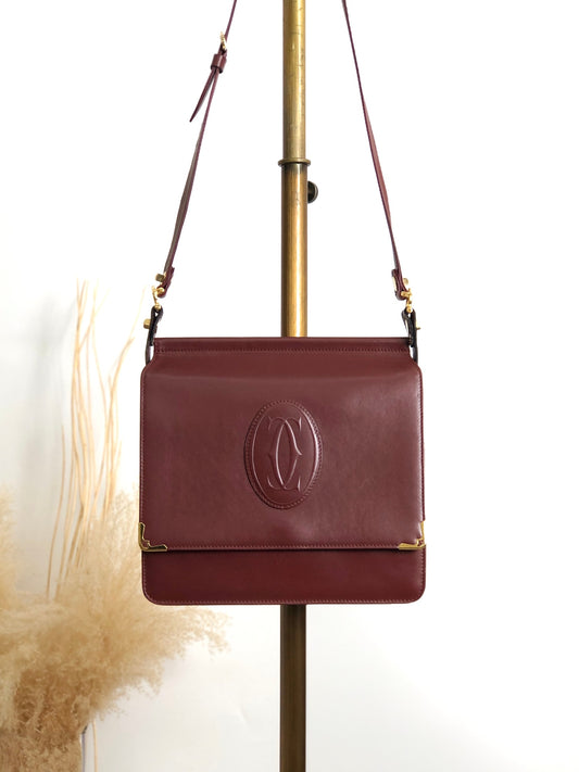 Cartier Logo Embossed Flap Shoulder bag Bordeaux Vintage hydpbp