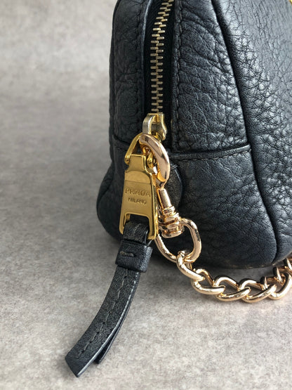 PRADA Logo Small Chain Handbag Navy Vintage vycuvh