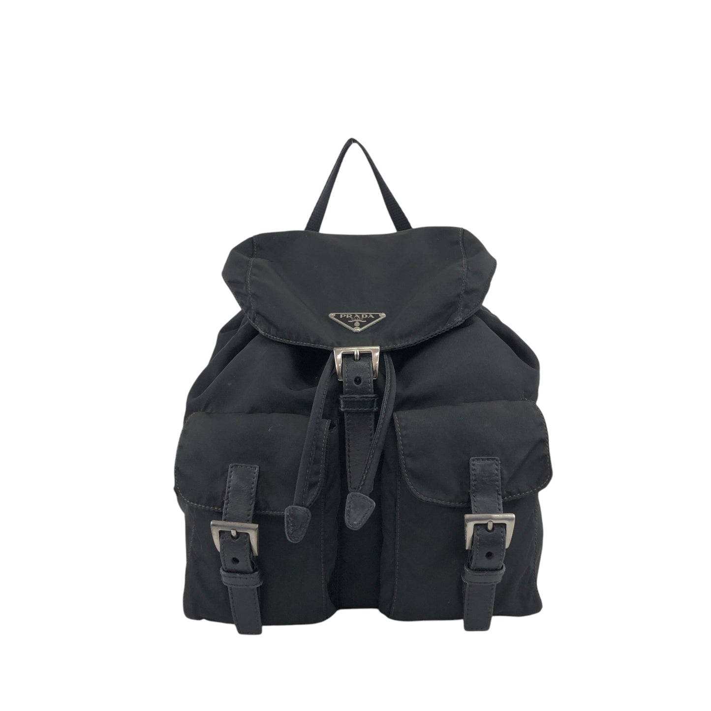 PRADA Triangle Logo Double Pocket Backpack Black Vintage b5dwmu