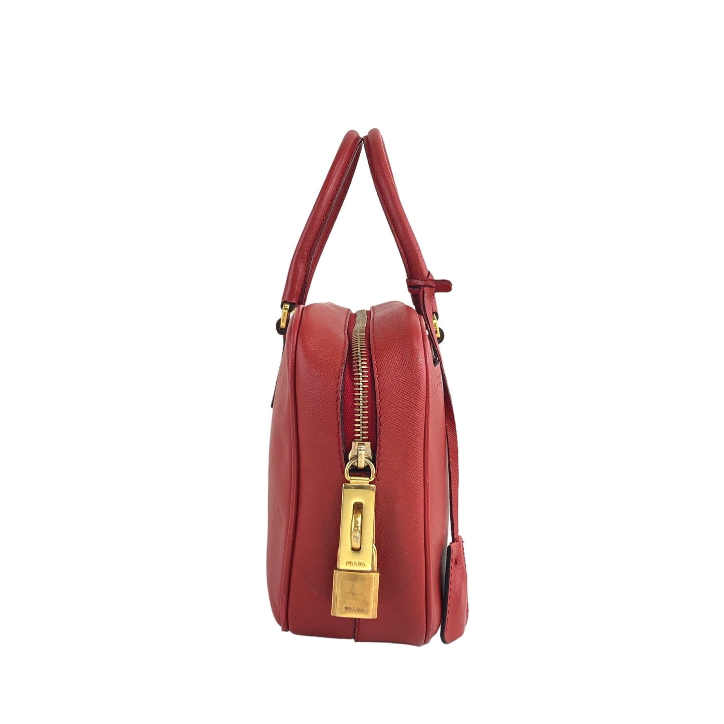 PRADA Logo Padlock Handbag Red Vintage udugdn