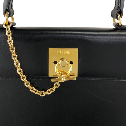 CELINE Gancini Top Handle Handbag Black Vintage whcwed