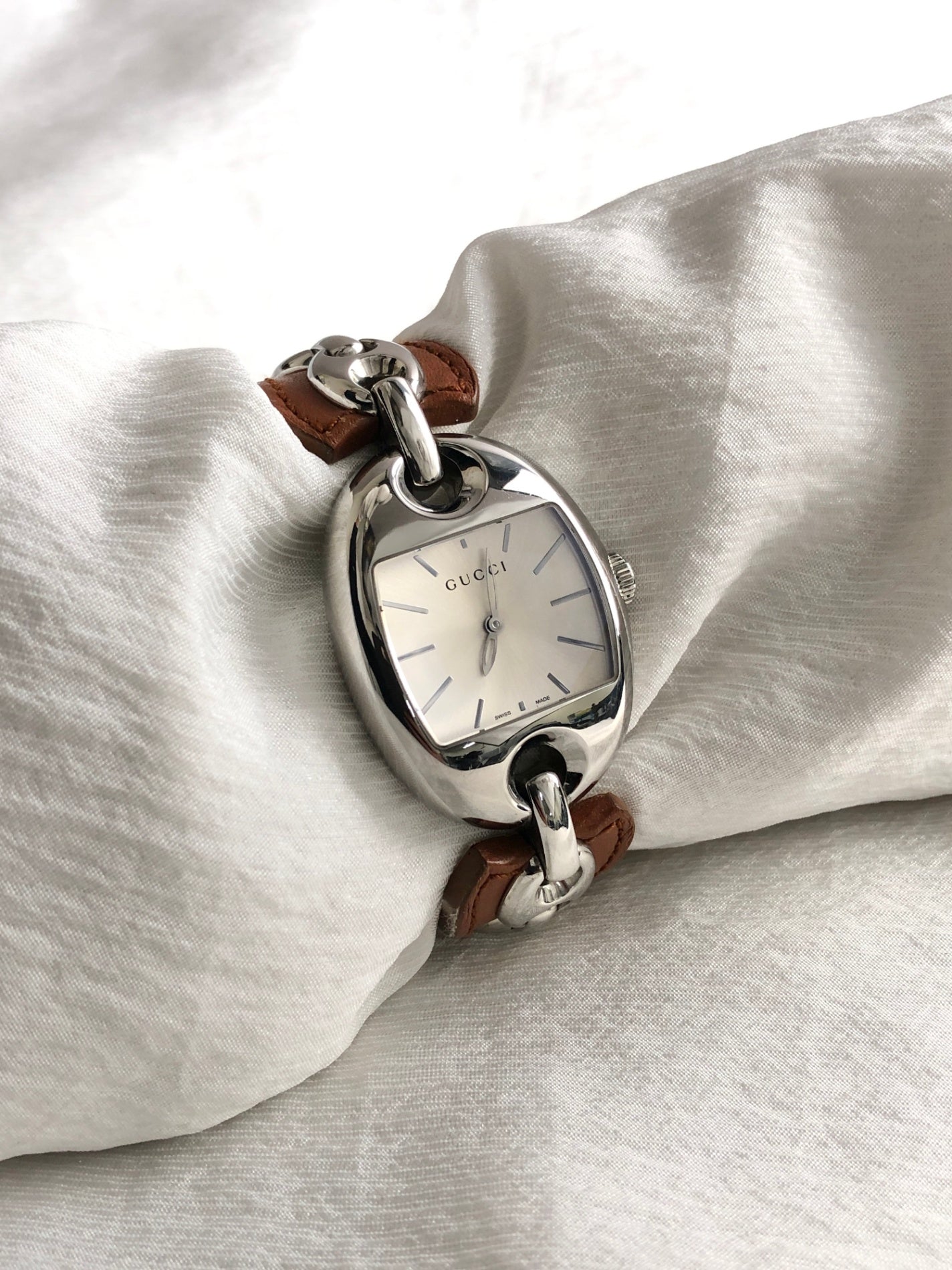 GUCCI Watch Silver×Brown YA121309 Vintage berjjr