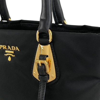 PRADA Logo Front Buckle Handbag Black Vintage rm4ygr