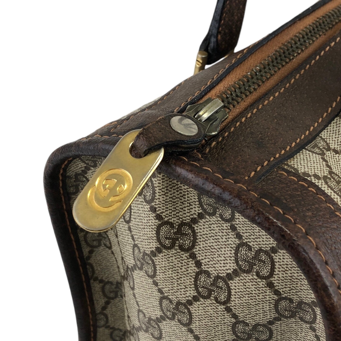 GUCCI Sherry Line GG Canvas Handbag Boston bag Brown Vintage pcefbw