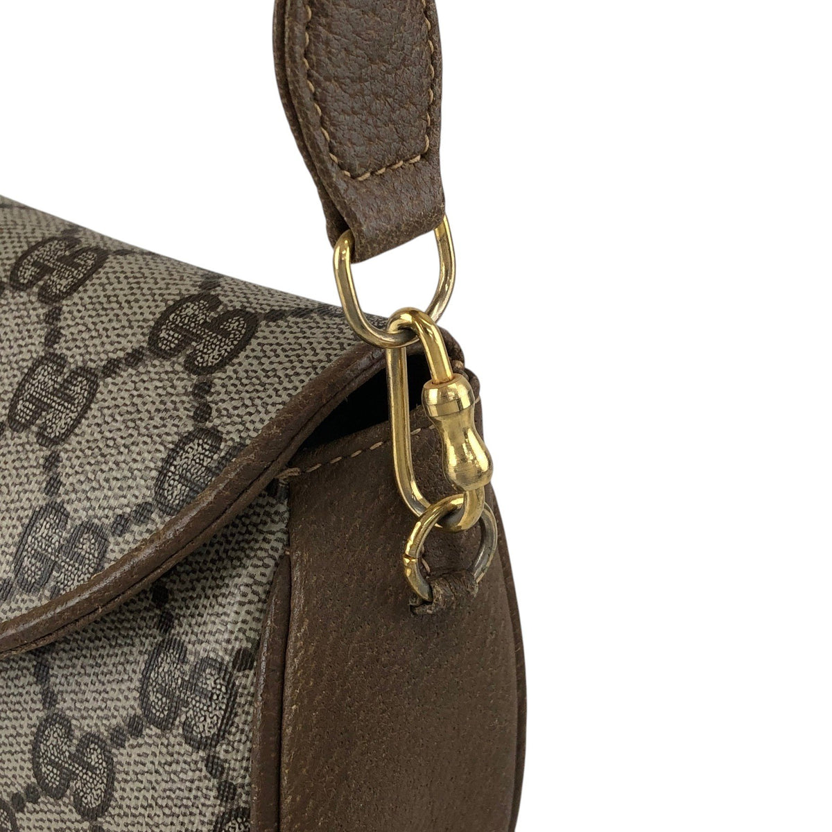 GUCCI Logo Round Shoulder bag Beige Vintage ku752d