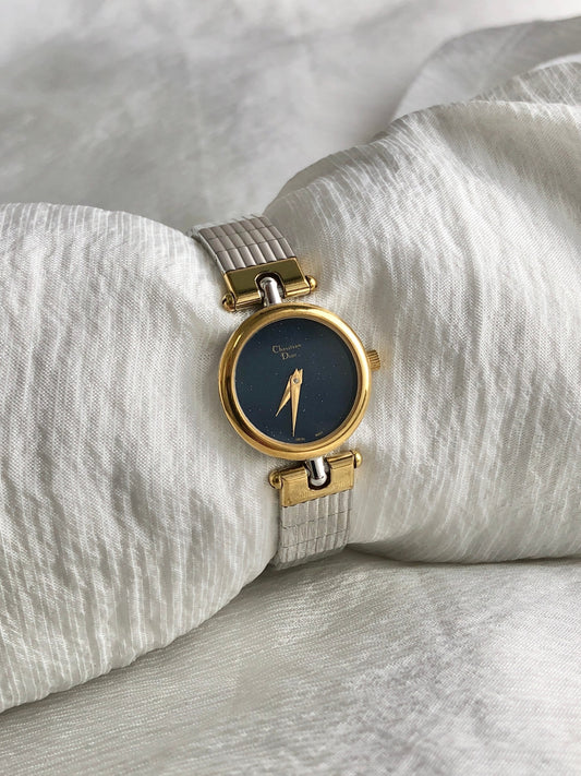 Christian Dior Logo Watch Silver×Gold 3025 Vintage fadvvc