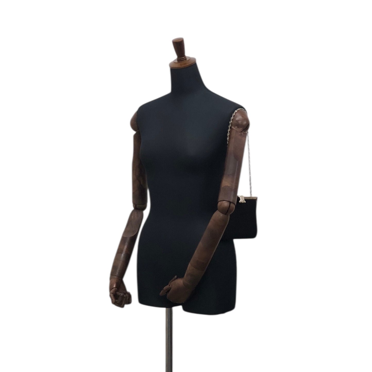 CELINE Triomphe Metal Clasp Chain Shoulder bag Black Vintage 857psb