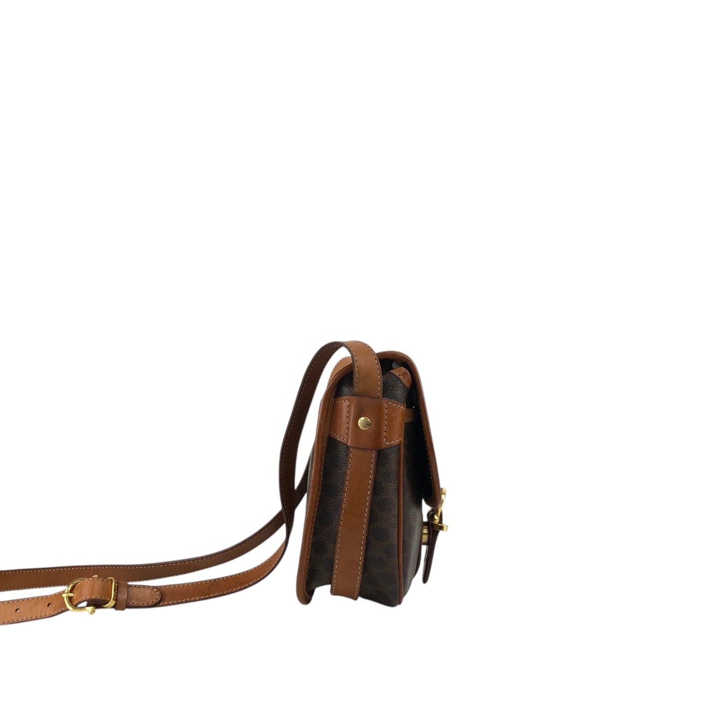 CELINE Macadam Blason Front Buckle Shoulder bag Brown Vintage kkjgdk