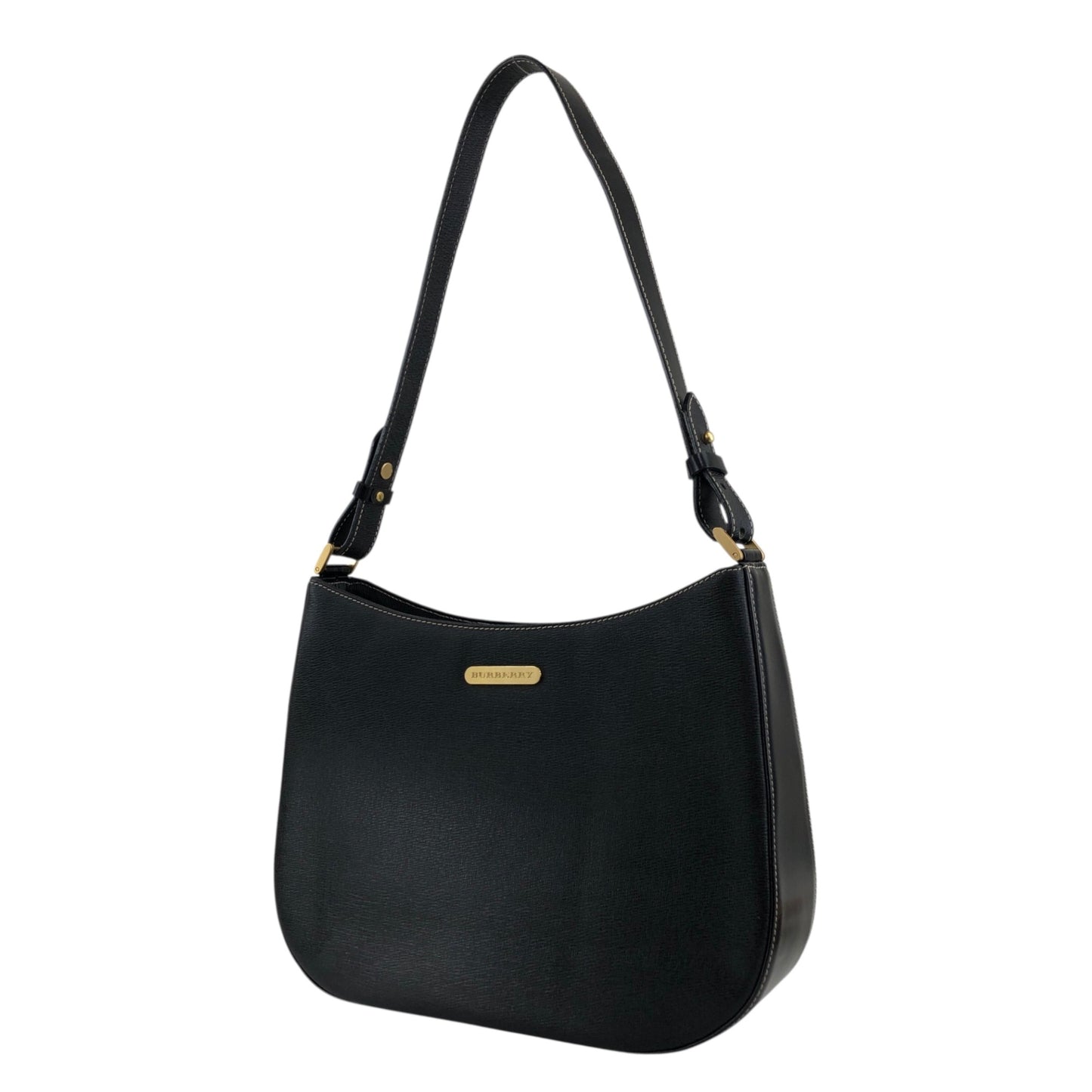 BURBERRY Logo Shoulder bag Hobobag Black Vintage xfbinh