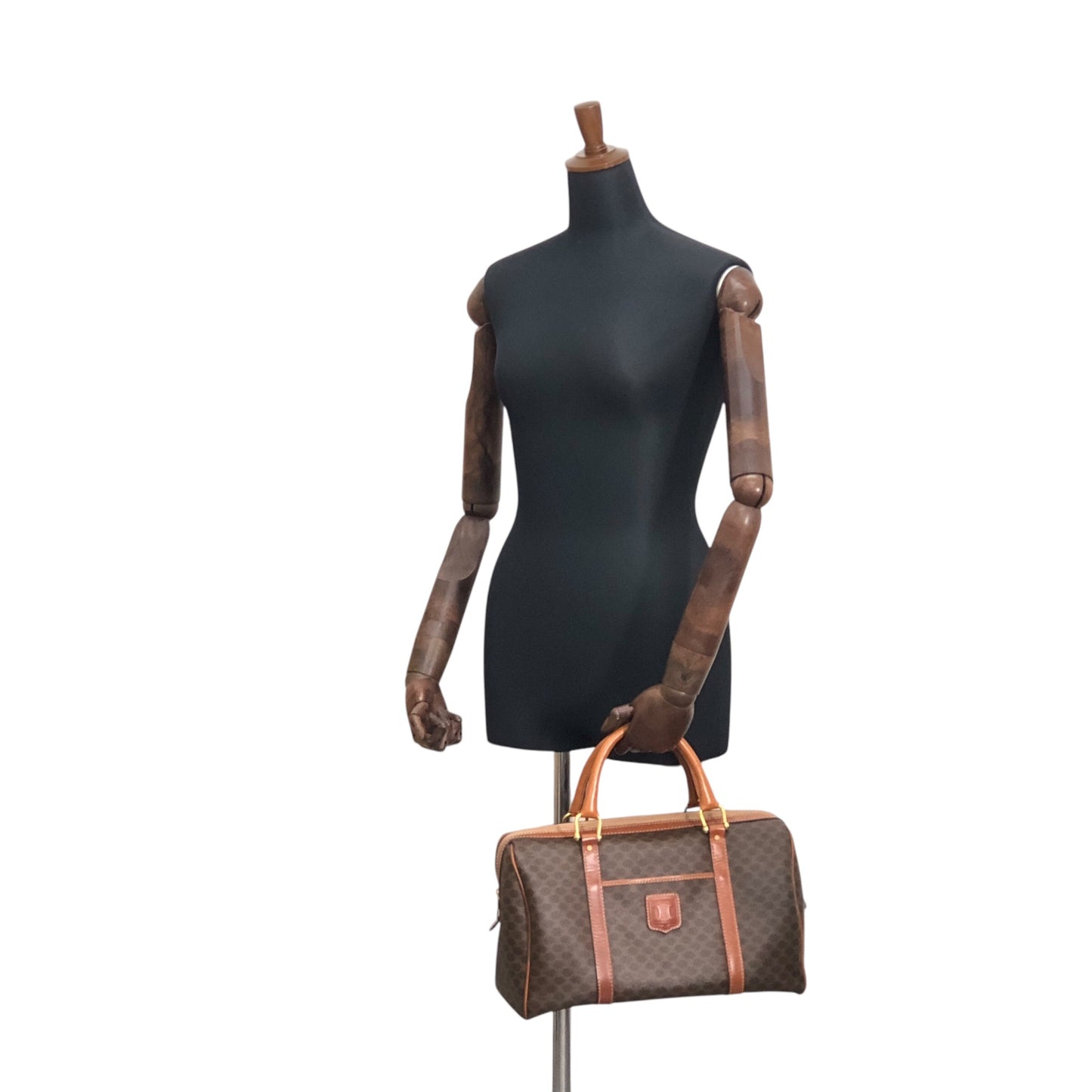 CELINE Macadam Blason Handbag Boston bag Brown Vintage hkkxdj