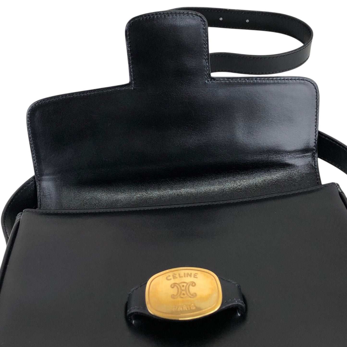 CELINE Triomphe Shoulder bag Black Vintage n24pjw