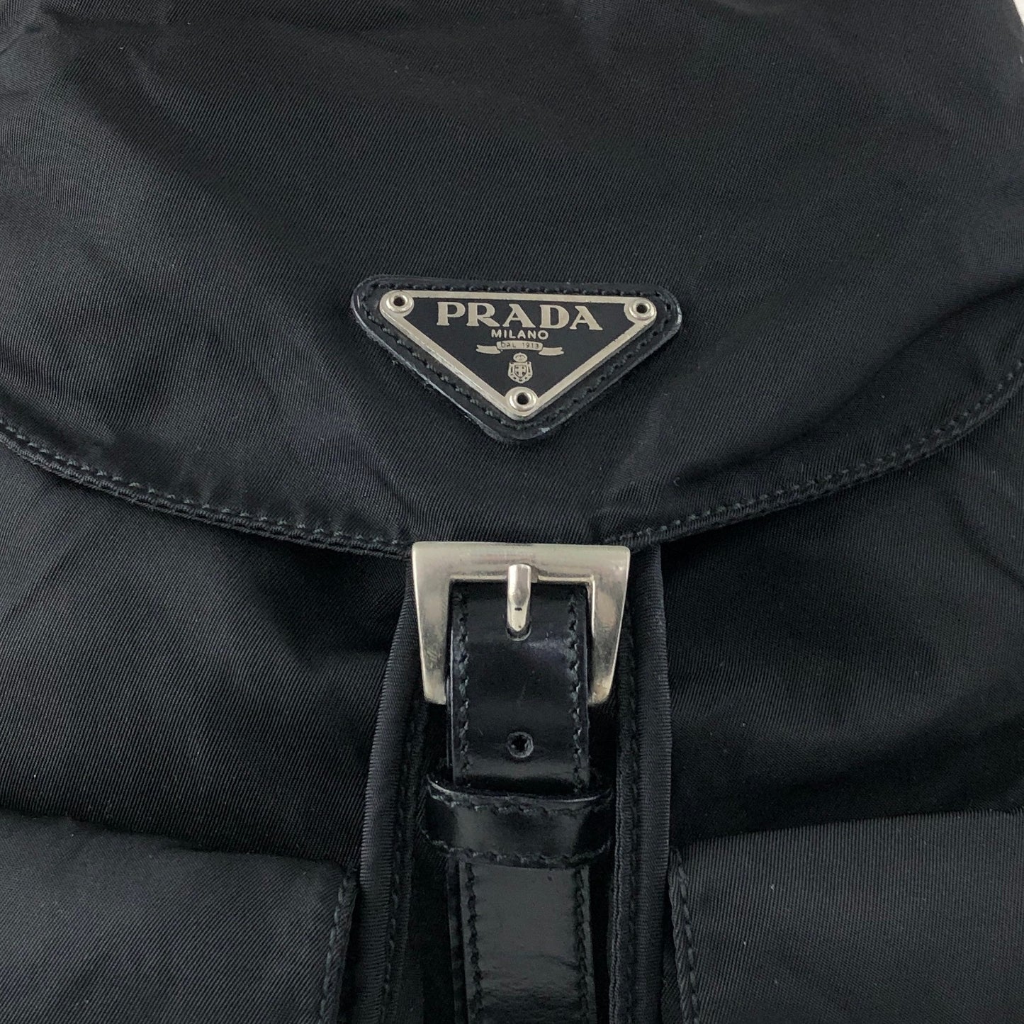 PRADA Tessuto Triangle Logo Double Pocket Backpack Black Vintage wu63sv