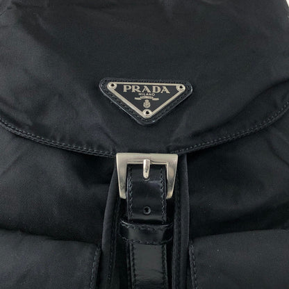 PRADA Tessuto Triangle Logo Double Pocket Backpack Black Vintage wu63sv