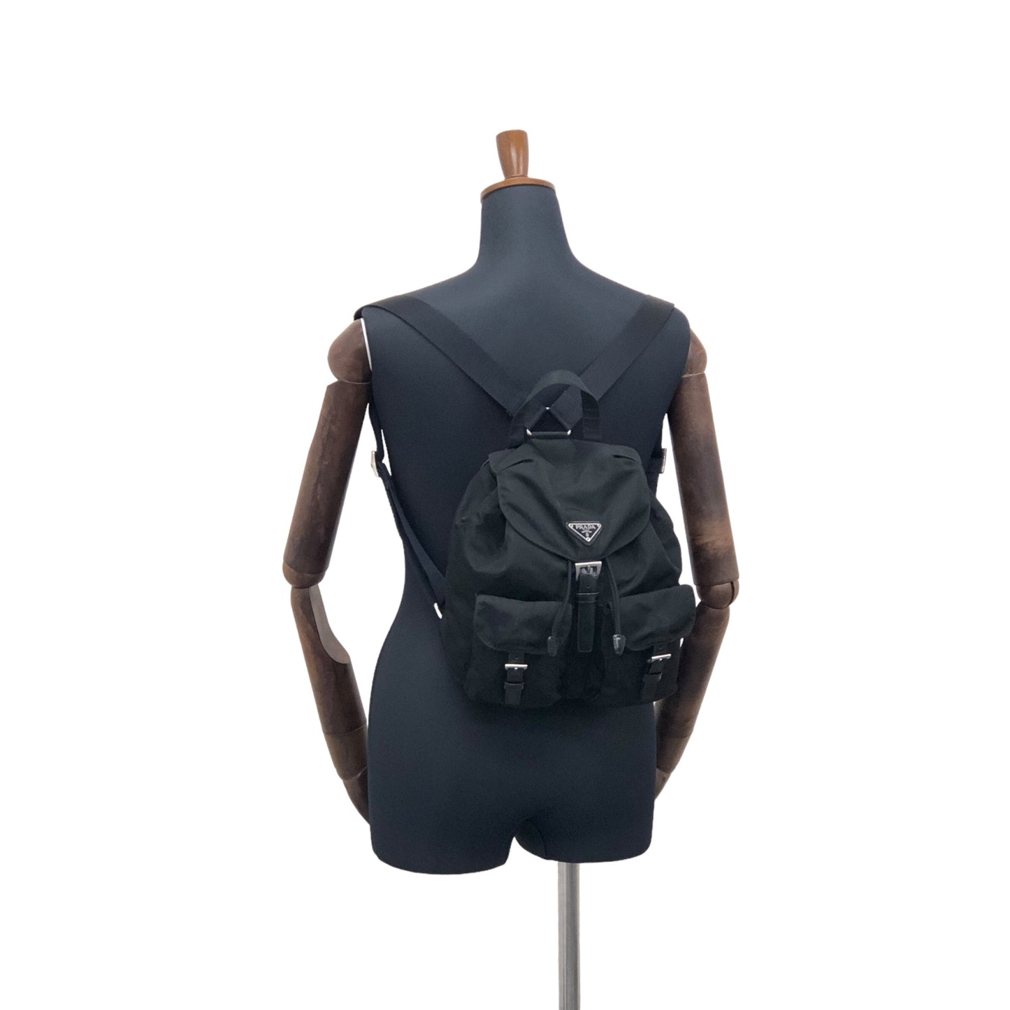 PRADA Triangle Logo Backpack Black Vintage wedjpt