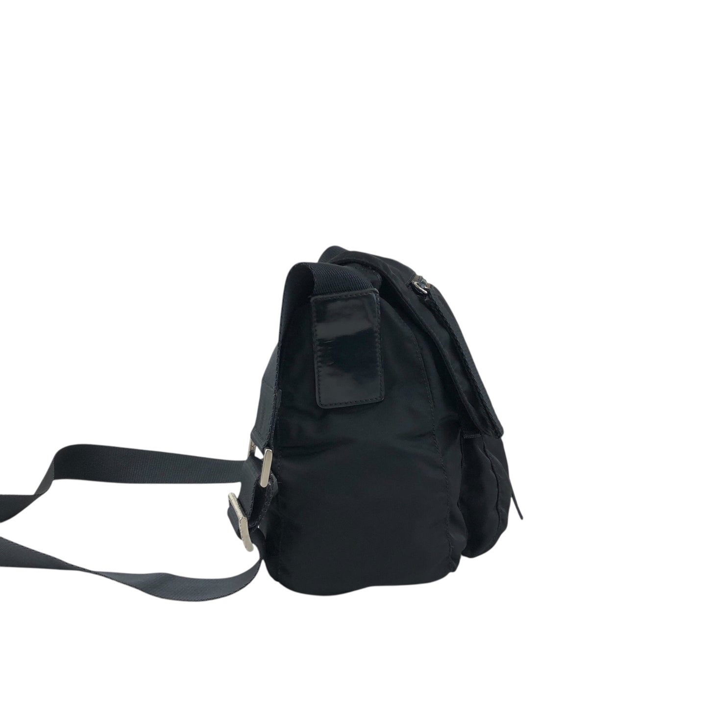 PRADA Triangle Logo Front Buckle Shoulder bag Black Vintage dre4i8