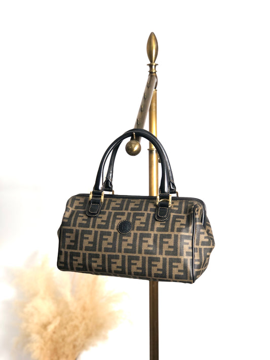 FENDI Zucca Logo Small Boston bag Handbag Black Vintage cf6xpb