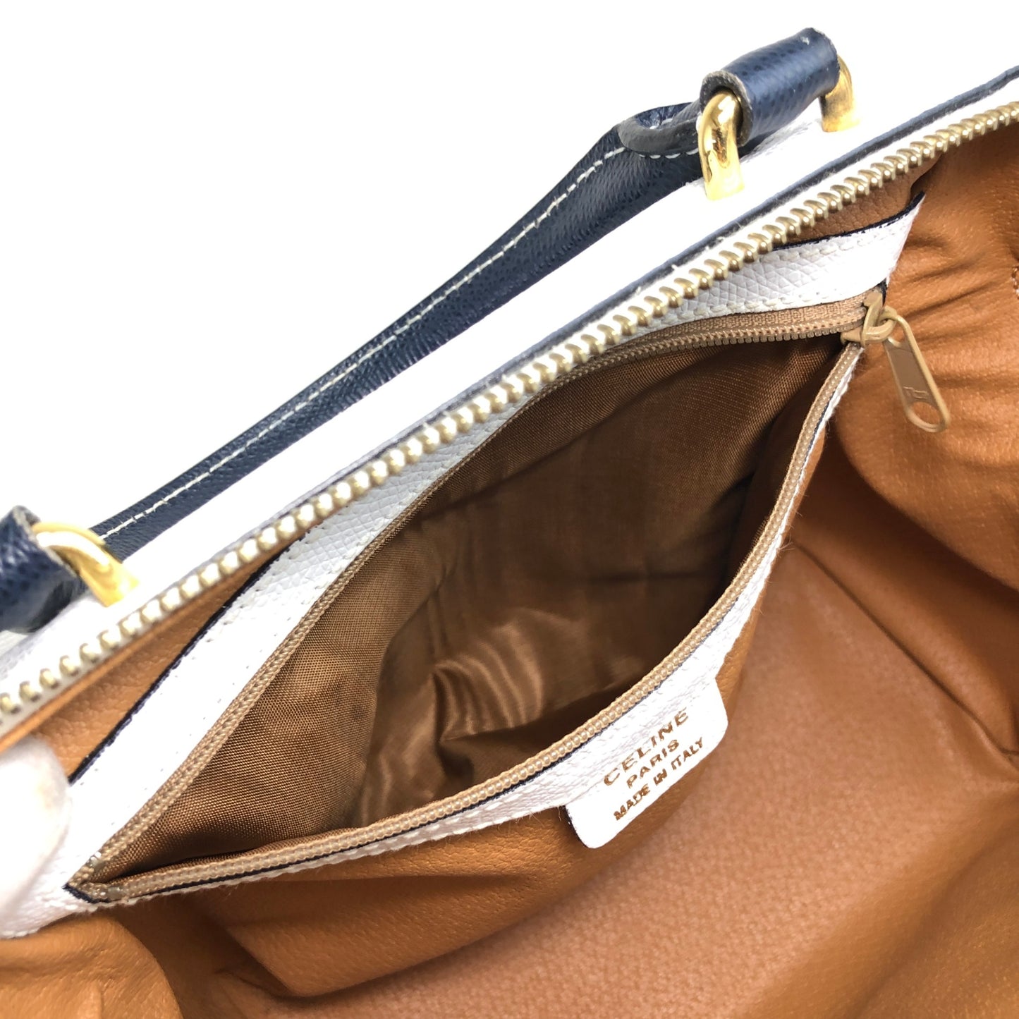 CELINE Two-way Small Boston bag Shoulder bag White×Navy Vintage gbtb54