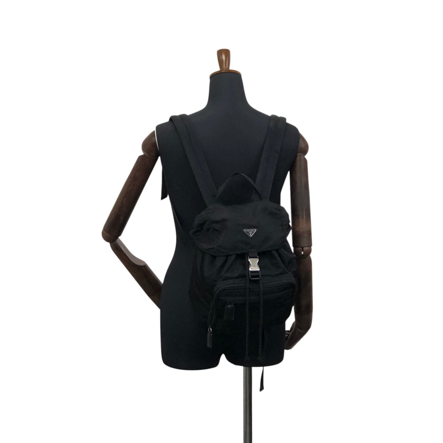 PRADA Tessuto Triangle Logo Front Buckle Backpack Black Vintage jmakxv