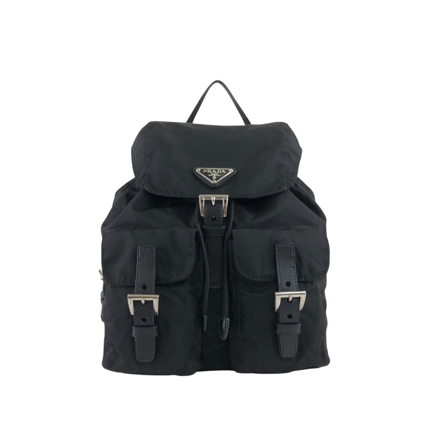 PRADA Triangle Logo Double Pocket Backpack Black Vintage ipfw4s