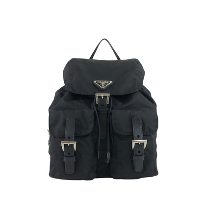 PRADA Triangle Logo Double Pocket Backpack Black Vintage ipfw4s