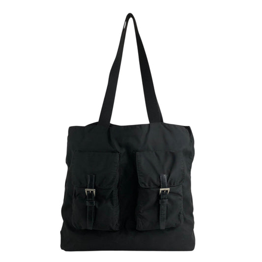 PRADA Triangle Logo Double Pocket Totebag Black Vintage ezms23