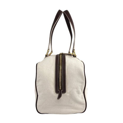 CELINE Blason Canvas Leather Small Boston bag White Vintage kti2jr