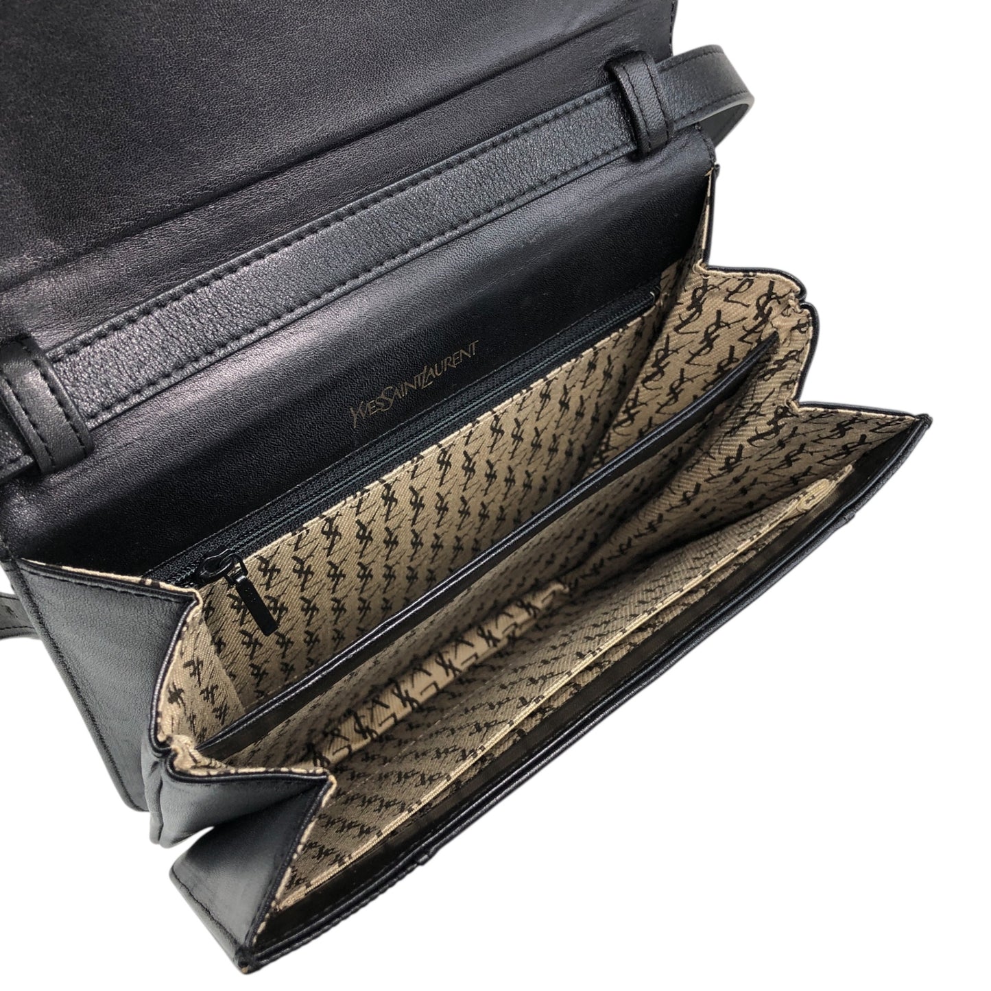 Yves Saint Laurent YSL Logo Shoulder bag Black Vintage 4x4vtu