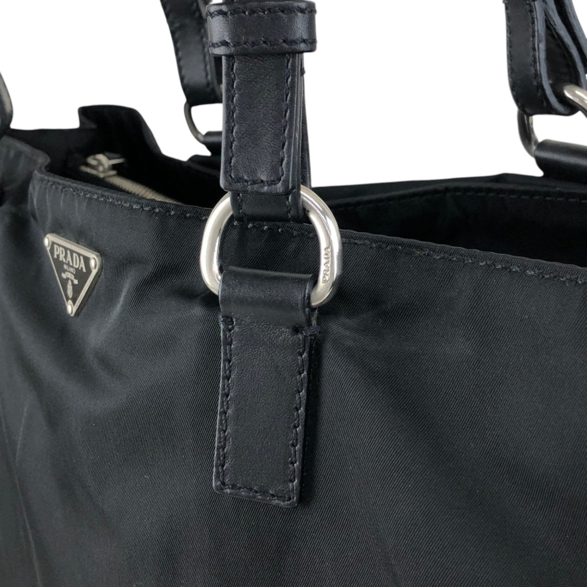 PRADA Triangle Logo Handbag Totebag Black Vintage ezvjia