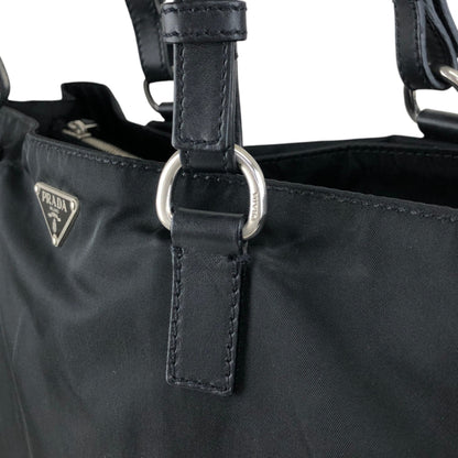 PRADA Triangle Logo Handbag Totebag Black Vintage ezvjia