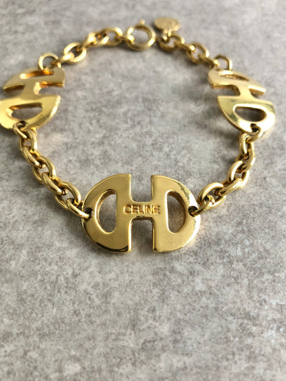 CELINE Horse Bit Bracelet Gold Vintage jccjt6