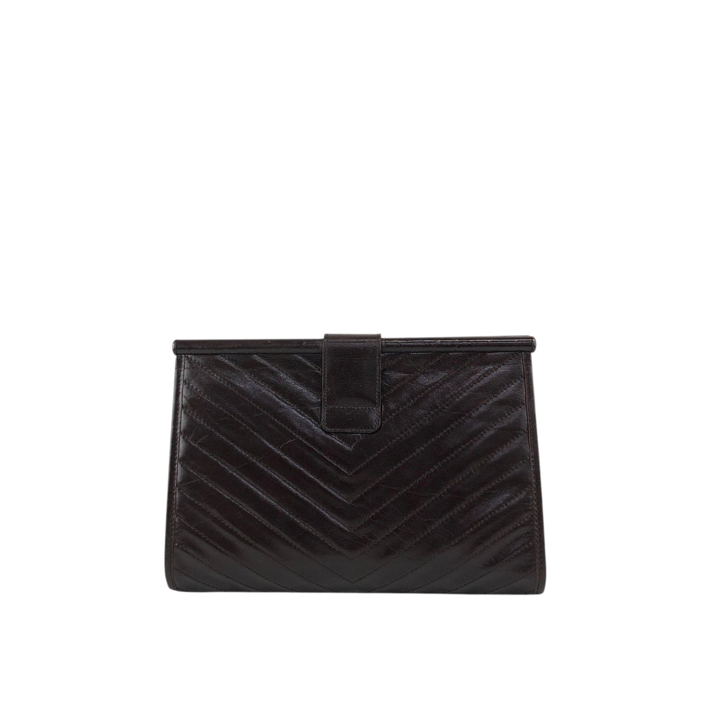 Yves Saint Laurent YSL Logo Bias Stitch Clutch bag Brown Vintage sj7x37