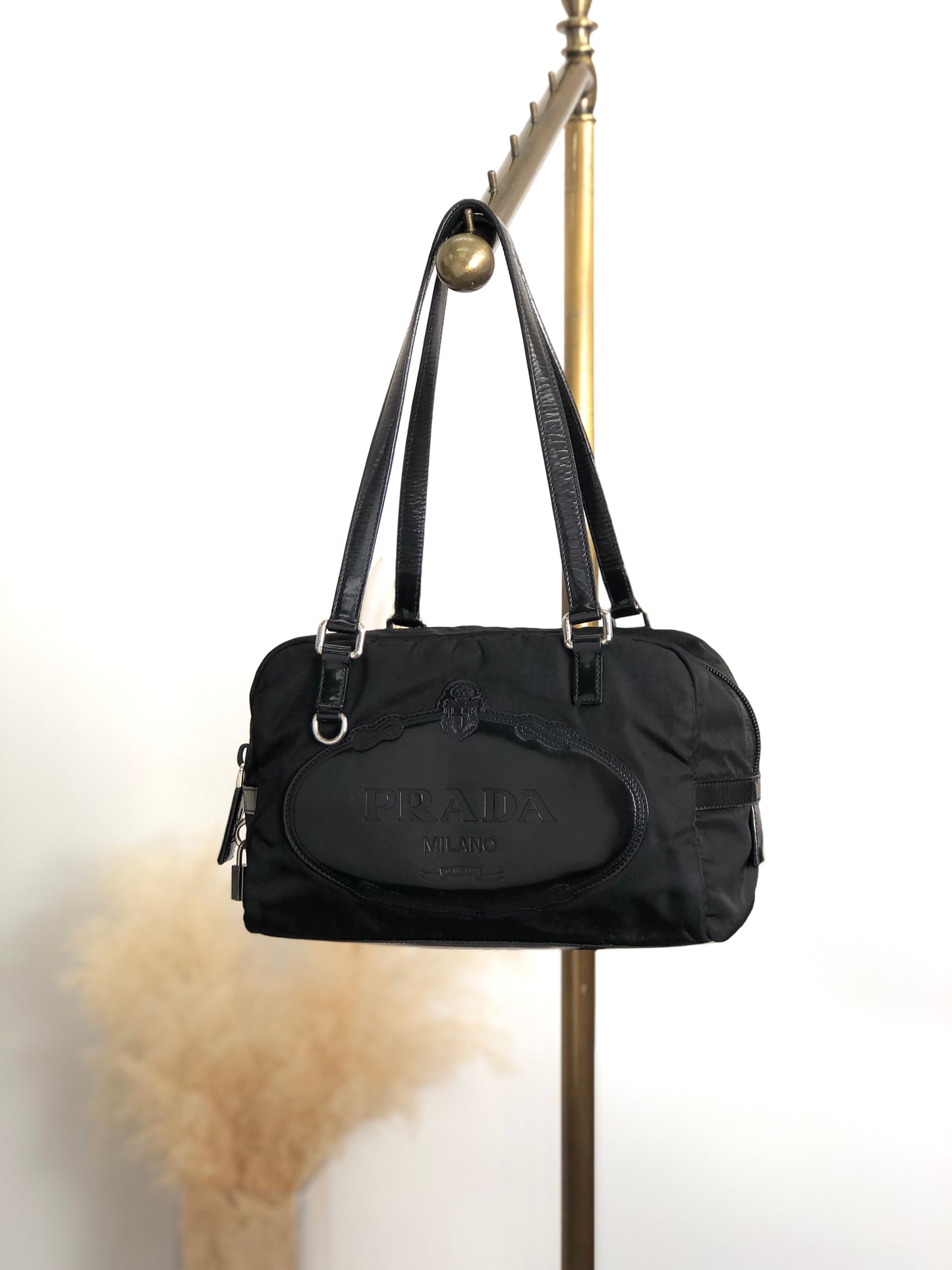 PRADA Logo Small Boston bag Handbag Black Vintage jr8c8e