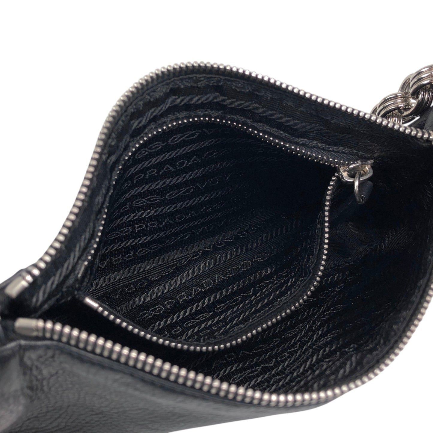 PRADA Triangle Logo Chain Handle Shoulder bag Hobobag Black Vintage zft4vr