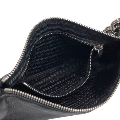 PRADA Triangle Logo Chain Handle Shoulder bag Hobobag Black Vintage zft4vr