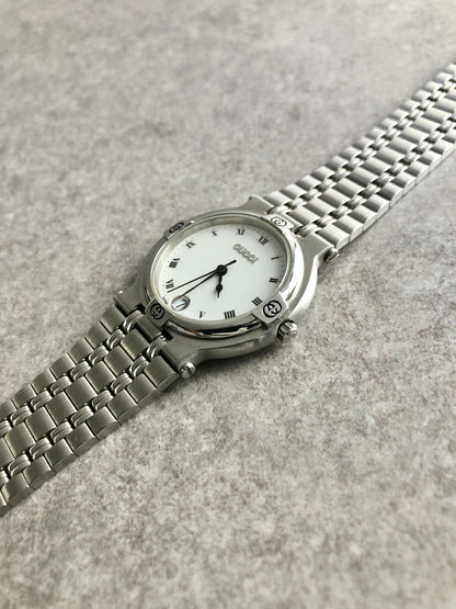 GUCCI Logo Quartz Watch Silver 9100M Vintage yxt2b6