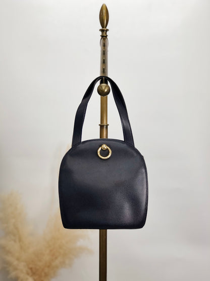 CELINE Gancini Handbag Totebag Navy Vintage m3p466