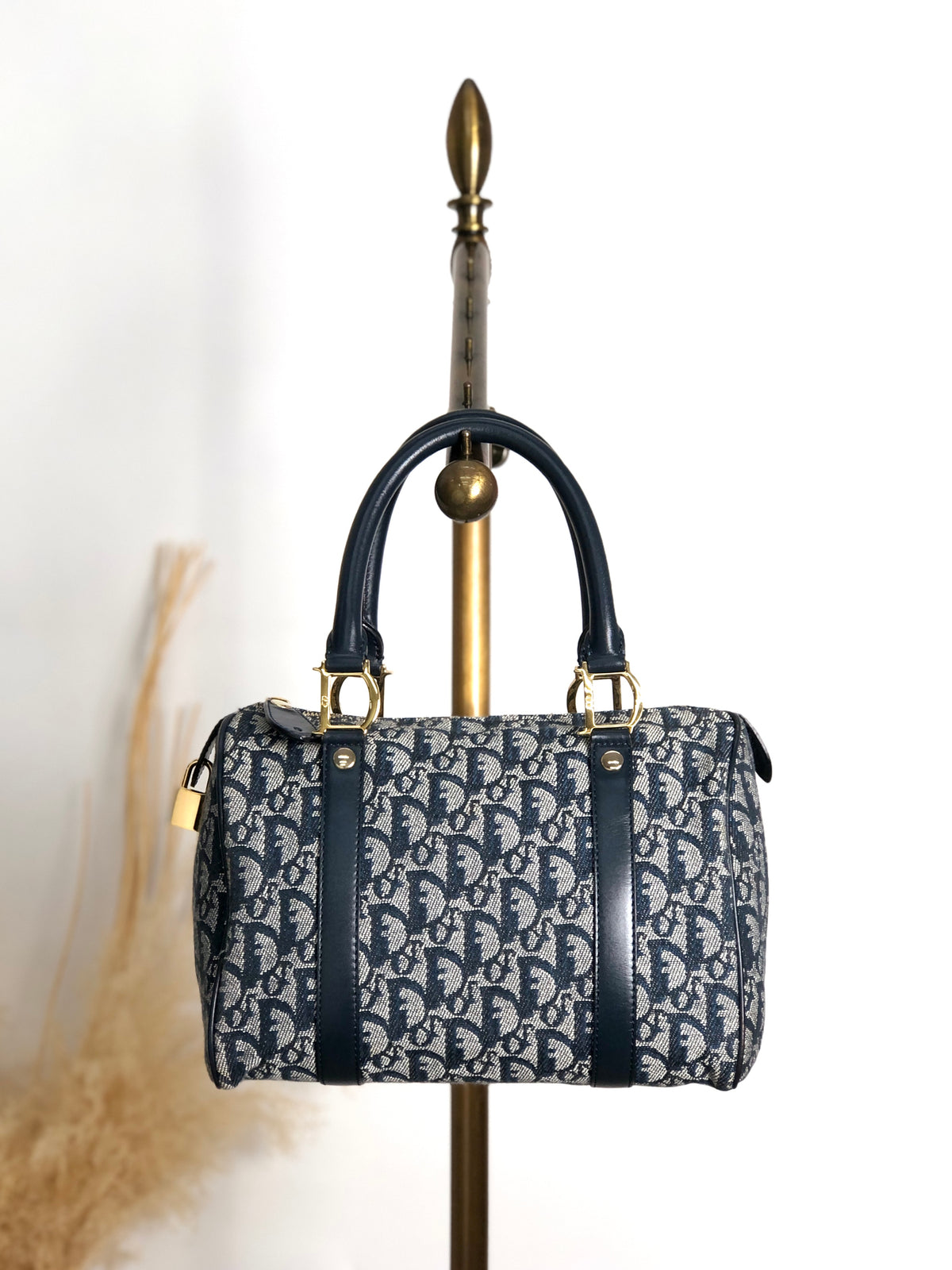 Christian Dior Trotter Small Boston bag Handbag Navy Vintage nt87zs
