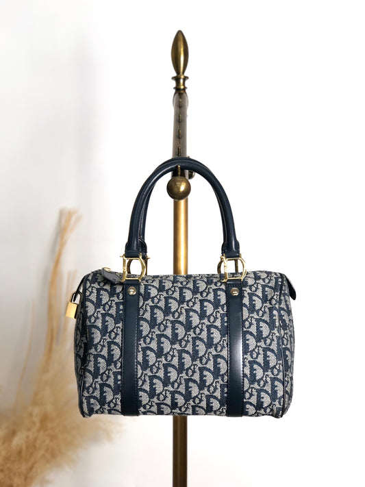 Christian Dior Trotter Small Boston bag Handbag Navy Vintage nt87zs
