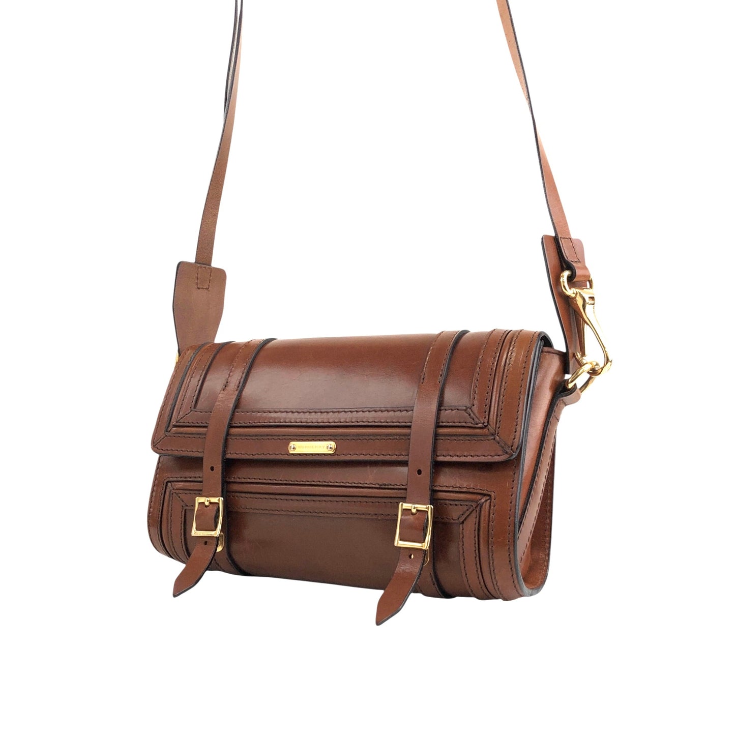 BURBERRYLogo Front Buckle Shoulder bag Brown Vintage 66nxby