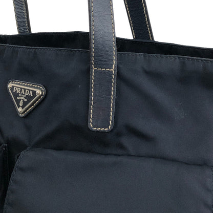 PRADA Tessuto Triangle Logo Double Pocket Totebag Navy Vintage 8ka5ea