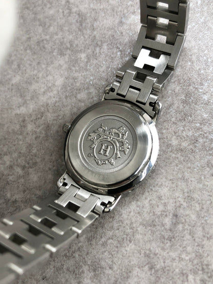 HERMES Logo Quartz Watch Silver Vintage bkagrp