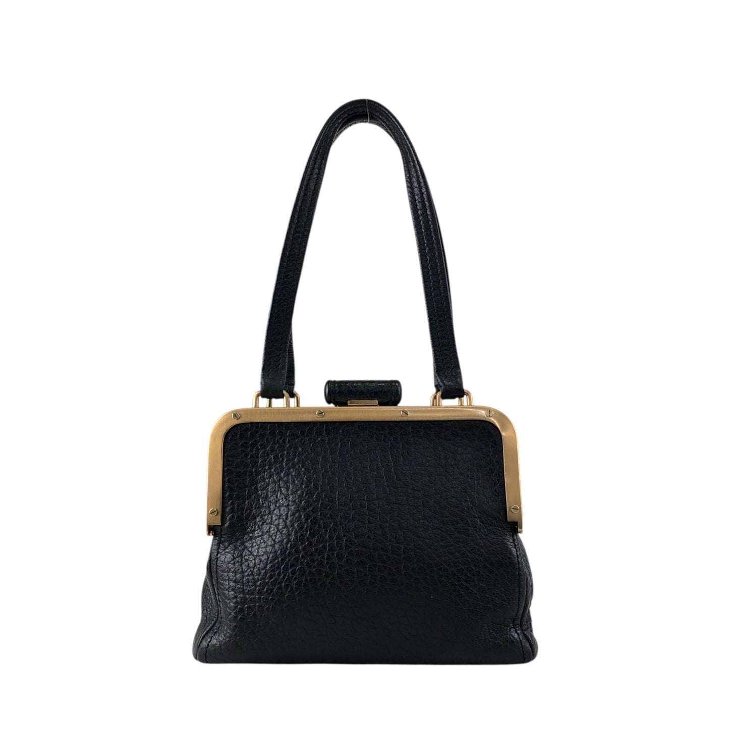 PRADA Triangle Logo Metal Closure Handbag Black Vintage epwvbd